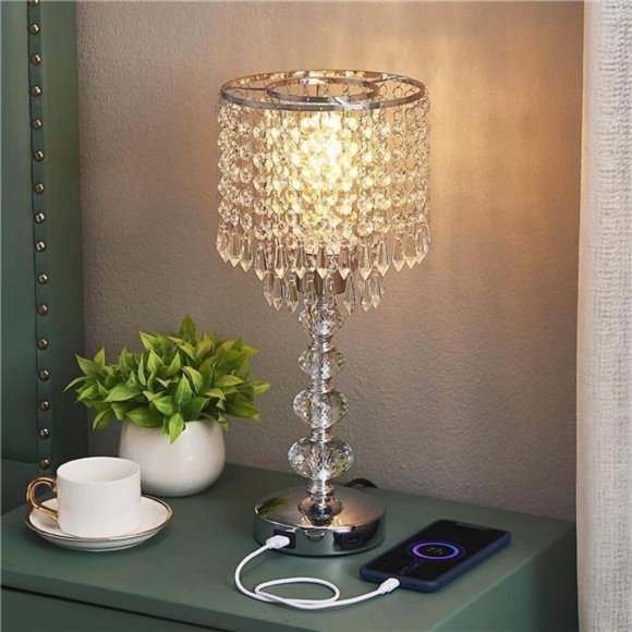 Crystal Table Bedside Lamp Touch Control, 3-Way Dimmable and Bulb Included - Picture 3 of 6